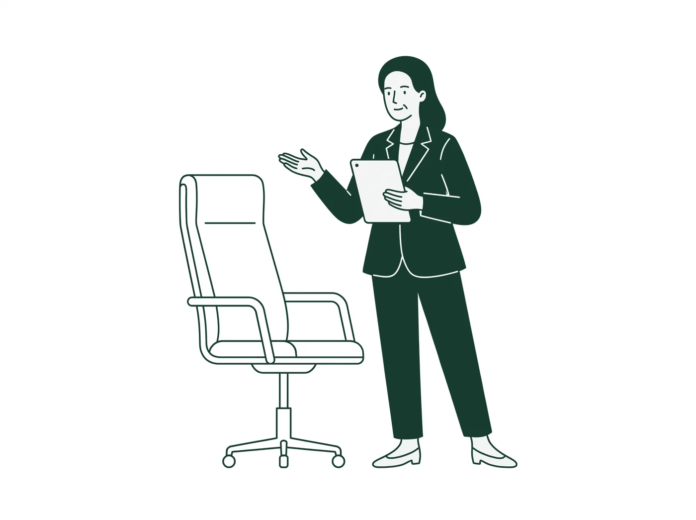 A recruiter presenting an empty executive chair